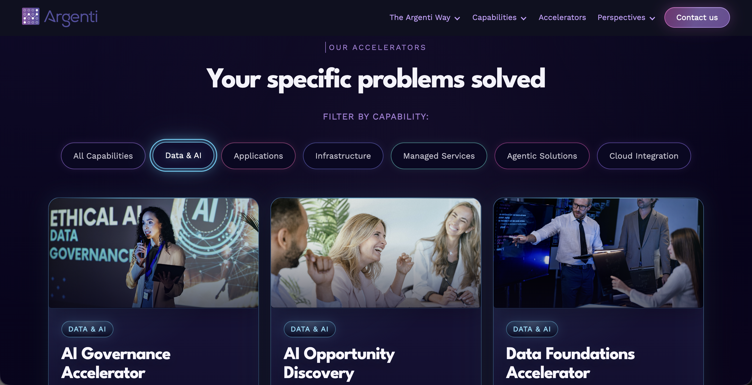 Argenti Accelerators website section